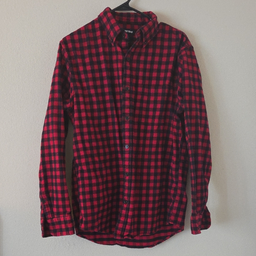 Lands' End Red and Black Plaid Men's Shirt
